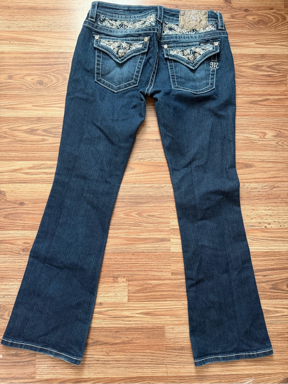 Miss Me Dark Blue Embroidered Flare Jeans